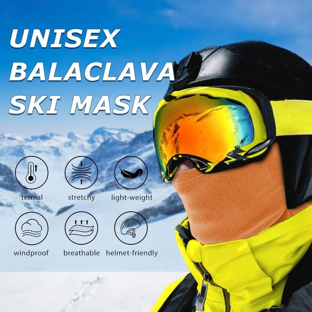 Women's Orange Balaclava Ski Mask Warm Windproof Lightweight Winter Face Mask - Picture 2 of 7